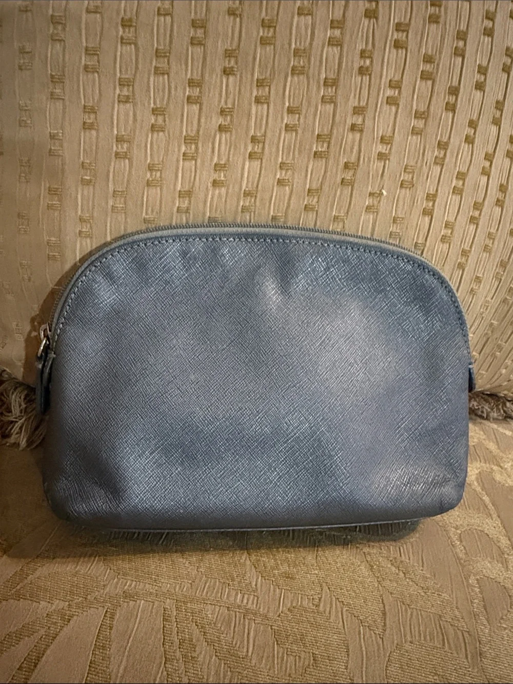 Coach Darcy Saffiano Leather Dome Cosmetic Makeup Case – Pewter Grey preloved